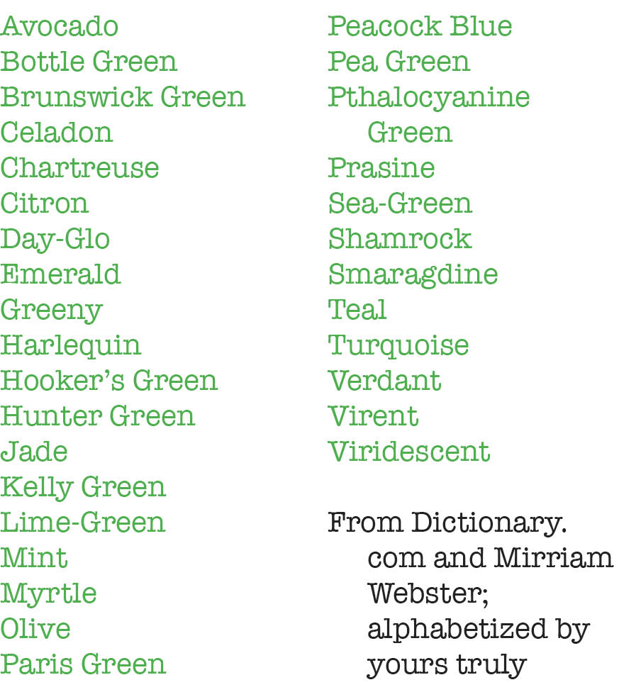 List of shades of green